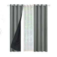 打孔全遮光窗簾組合套裝, 深灰色2PC白色1PC
