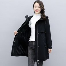 쩐쿠 여성 겨울 롱 점퍼 후드 기모 안감 퍼 하프코트 블랙 T1956