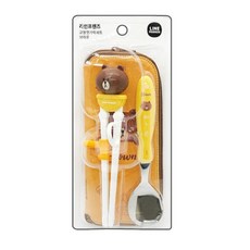 日本直送 LINE熊大學習筷組合 兒童筷 攜帶式環保餐具, 1個, 8805396300473, N/A