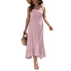 [ 975505 ] XNHAN 여름 보헤미안 임산부 드레스 스트랩 스퀘어 넥 러플 밑단 맥시 베이비 샤워 사진 촬영용 핑크