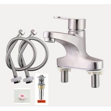 F福利社F 304不銹鋼雙孔冷熱面盆水龍頭 冷熱洗臉盆水龍頭 單把雙孔台盆三孔盆龍頭 浴室龍頭 家用衛生間臉盆水龍頭, 1個, B3026帝王雙孔臉盆冷熱龍頭 附配件