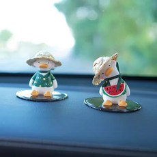차량용 룸미러 걸이 오리 소품 석고방향제 그네 펜던트 자동차 A타입 장식, O. 짙은 녹색의 밀짚모자를 쓴 오리와 수박
