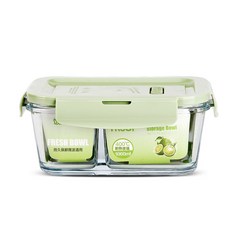 創得耐 強化耐熱玻璃保鮮盒 可微波爐加熱, 1個, 北歐粉加高兩分隔長1060ml深槽蓋