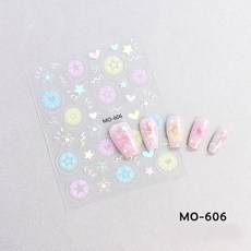 파스텔 하트 / 실버 메탈릭 젤 네일 스티커 셀프 젤네일 아트 데코 스티커, 1개, [파스텔] MO-606 파스텔 하트