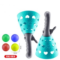 台灣現貨 贈四球 彈射拋接球 雙人親子互動拋接球 戶外玩具, 天空藍(2手把4球網袋裝), 1個