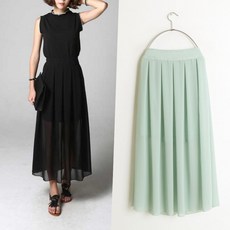 시스루 쉬폰 주름 롱스커트 qpf5+2sON