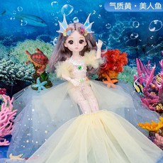 臺灣-出貨30釐米美人魚娃娃音樂兒童公主女孩仿真玩偶可換裝洋娃娃兒童禮物, 黃-娃娃整隻（袋裝）, 1個