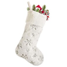 聖誕襪 聖誕節裝飾 聖誕掛襪 雪花聖誕老人雪人圖案 居家佈置, 銀色雪花聖誕襪(46*20*30), 1個