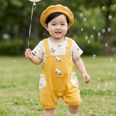 몽실이 옐로우포니 멜빵반팔우주복