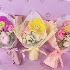 인형 꽃다발 어린이집 유치원 졸업선물 생일선물 여자친구 미니부케 귀여운 캐릭터 꽃선물, 퍼플