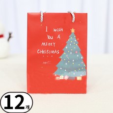 크리스마스 쇼핑백 포장 SML 고급 선물 종이 답례품 산타 산타클로스 트리, 12개, 트리레드