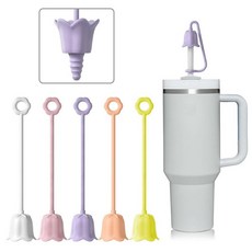 Neepanda Stanley Yeti 텀블러 컵용 실리콘 빨대 커버 5개 재사용 가능한 음료 빨대 캡 간편한 세척 방진 꽃 빨대 토퍼 6-10m/0.23-0.4인치 빨대, 5개-멀티컬러 D
