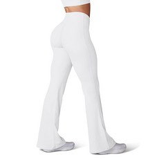 HEGALY 여성용 플레어 요가 팬츠 - 크로스오버 플레어 레깅스 버터처럼 부드러운 하이 웨이스트 운동 캐주얼 부츠컷 팬츠 밝은 핑크. XL, 76.2cm(30인치) 안쪽 솔기, XS, 화이트