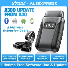 XTOOL Anyscan A30D V2.0 블루투스 OBD2 스캐너 19+ 서비스 전체 시스템 양방향 자동차 스캐너 CAN FD FCA, 02 A30D with cable, 01 CHINA