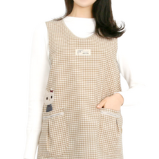 체크오트밀캣 앞치마 어린이집 보육교사 선생님 실습 원피스앞치마 린다스 에이프런샵, 1개, 단추브라운