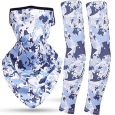 釣友俱樂部 釣魚防曬 袖套手套 護手臂套 騎行面罩 冰袖 冰絲, 海軍藍迷彩冰袖+海軍藍迷彩面罩,XXL碼【160-280斤】面罩均碼, 1個