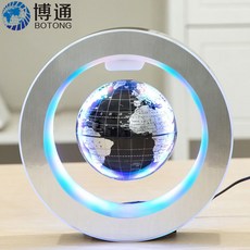磁懸浮地球儀 辦公桌擺件紀念畢業禮物 創意禮品 耶誕節禮物 發光自轉 磁懸浮C形LED燈地球儀 懸浮地球儀3寸, 4寸圓形黑色中文（自轉）