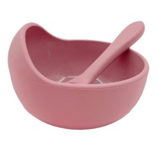 莫蘭迪色矽膠吸盤碗兩件組 (兒童學習餐具), 矽膠吸盤碗套組(碗+湯匙)紙盒裝-藍色