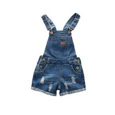 KIDSCOOL SPACE Baby Little Girl 진 오버롤 빅 찢어진 데님 쇼트 톨 스타일3
