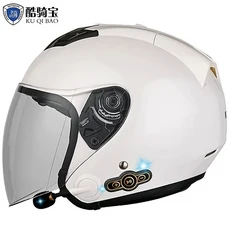 KUQIBAO DOT 오토바이 헬멧 남성 및 전기 자동차 하프 US 3C 듀얼 인증 Bluetooth 포함, 03 XXL 사이즈, 04 white a240b