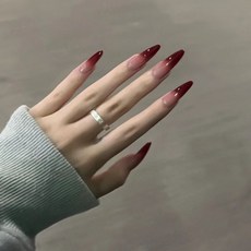 手工穿戴甲 漸變 節日度假美甲貼片, 1個, 漿果紅長尖,M