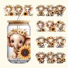 5피스 크리스마스 코끼리 해바라기 UV DTF 컵 랩 트랜스퍼 방수 스티커 유리 가구 공예 DIY 공예용 물병 노트북 데칼 나무 자동차용 문질러 붙이는 전사 192164