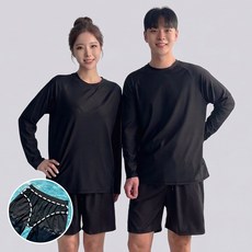 핏노블 남자 여성 래쉬가드 상하의 세트 수영복 루즈핏 비치웨어, 블랙
