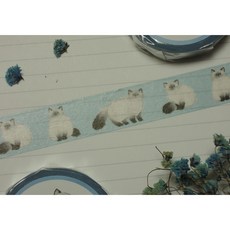 GreetingLife 紳士貓舖 紙膠帶 共2款 貓 日本 可愛文具 手帳 裝飾, 1個, 暹羅貓 (藍底—寬15mm)
