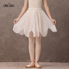성인 발레 연습복 부드러운 쉬폰 꽃잎형 하프스커트 체조복 겉옷 드레이프감 좋은 댄스 스커트