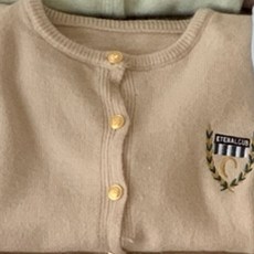 학교 가을 니트 하프 라운드 스타일 크롭 기본 가디건 플리스 오 소매 자수 숏 단추