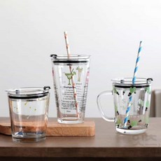 위블리 유리 빨대컵, 종이빨대(25p) 화이트x3개