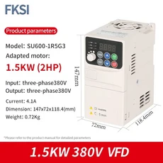 출력 주파수 변환기 가변 드라이브 VFD 인버터 0.75KW 1P-3P 380V, 08 1.5KW 380V 3PH-3PH W, 01, 1개