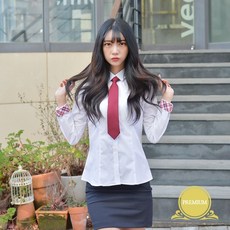 프리미엄 스판 여성 각카라 화이트 셔츠 (빨강체크) g9g9021Ff
