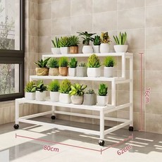 鐵藝多層階梯式花架 陽臺落地盆栽架 黑色 80cm 吊籃款, 花架白色80長（普通款）