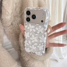 韓風白色花朵蝴蝶結掛件適用iPhone17蘋果16ProMax/15/14手機殼女, 1件, 透底閃片白色花朵 單殼:蘋果14Pro