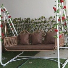 그네의자 흔들의자 야외의자 1인용 행거 매트 야외 흔들 실외 전원주택 쇼파 둥지 공원, 우드톤 3인조 PE 스틱 편직 쿠션 증정, 1개