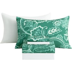 식물성 6피스 풀사이즈 시트 세트 보호 플로럴 프린트 브러시드 극세사 쿨링 베드 울트라 소프트 및 통기성 16인치 딥 포켓 핏 베개 커버 블루