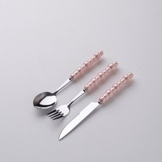 輕奢風珍珠手柄不銹鋼刀叉勺餐具 創意高顏值叉子 家用月餅刀叉, 粉色, 1個