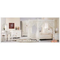 田園洗白手繪四柱床(公主床)，精緻手繪工藝，四柱安全設計，寵物公主床，易清潔，田園風格，堅固耐用, 1個