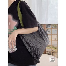 文藝休閒單肩帆布包 深灰色條紋托特包