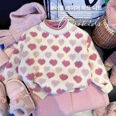 겨울 여아 니트 스웨터 두꺼운 하트 디자인 겨울옷, 핑크