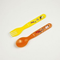 姆明 幼兒園兒童寶寶卡通餐具勺子叉子超萌, 1個, 橘黃叉勺一組