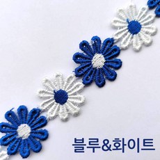 나나봉봉 대용량 와펜 1.3m 데이지꽃 50송이 다용도 자수패치, 1개, 블루&화이트