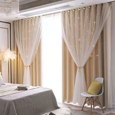 암막커튼+레이스커튼 이중거실 커튼 아일렛형 커튼 소중대형커튼 거실커텐 공주풍 커튼 방한 방풍 단열커튼