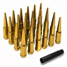 M14X1.5 빨간색 휠 스파이크 러그 너트 24개 세트 액세서리와 1개 소켓 키 포함 스파이크형 나사 길이 4.4인치 폐쇄형 실버라도 시에라 1500 호환 해외 직배송, 1/2"-20-24PCS, Gold