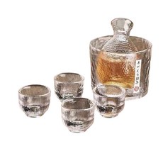 日式清酒壺套裝 酒具 溫酒壺日式 日式清酒壺 錘紋玻璃杯 果酒杯 米酒白酒燙酒器, 1套, 描金款, 壺+溫酒缸+4酒杯+木塞