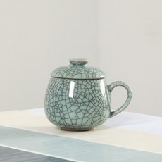 세라믹 찻잔 뚜껑머그컵 가정용 사무용 고급 도자기 머그컵 예쁜 디자인, 1개, XH 드럼형 컵 연한 블루 줄무늬