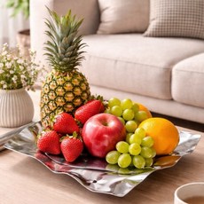 304不鏽鋼鏡面拋光擺飾盤，不規則藝術造型收納盤，適用於水果擺放與玄關置物