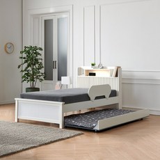 오즈 (크림) 이단 LED 수납 슈퍼 2인용 초등 학생 어린이 슬라이딩침대, 크림화이트