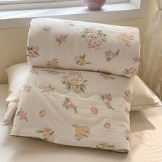Arvo Home 四季涼被 和風花卉柔棉透氣被 兩用被/沙發蓋毯/午睡毯 兒童薄被, 小兔｜雙層紗表面,150*200cm